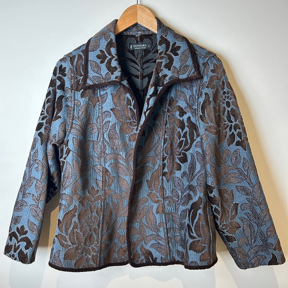 Y2K Khangura Blue & Brown Floral Jacquard Jacket Women’s Size XL